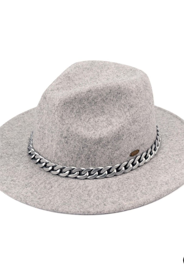C.C Vegan Felt Panama Brim Hat w/Chain