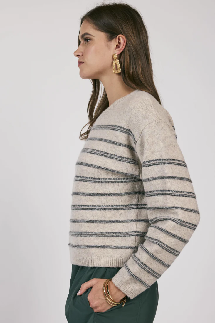 Open Windows Striped Pullover Sweater- Grey/Multi
