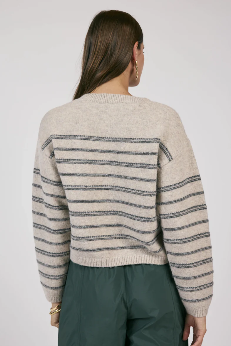Open Windows Striped Pullover Sweater- Grey/Multi