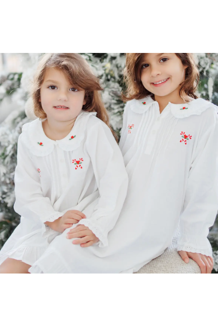 CANDY CANE WHITE COTTON EMBROIDERED DRESS