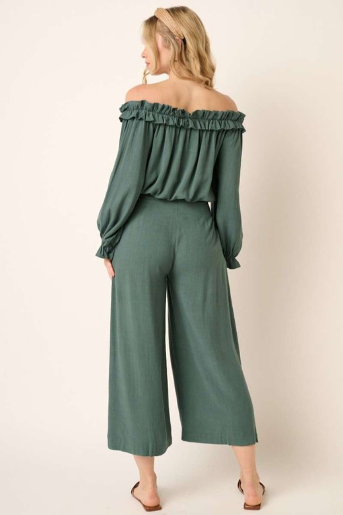 Off Shoulder and Wide Leg Pants Set