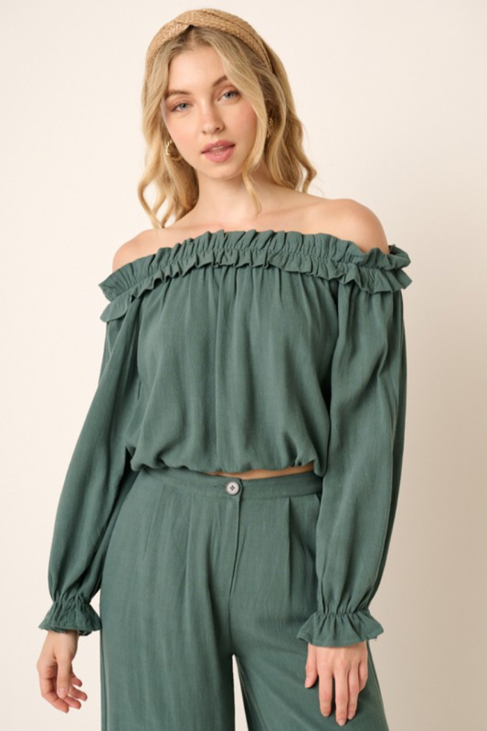 Off Shoulder and Wide Leg Pants Set