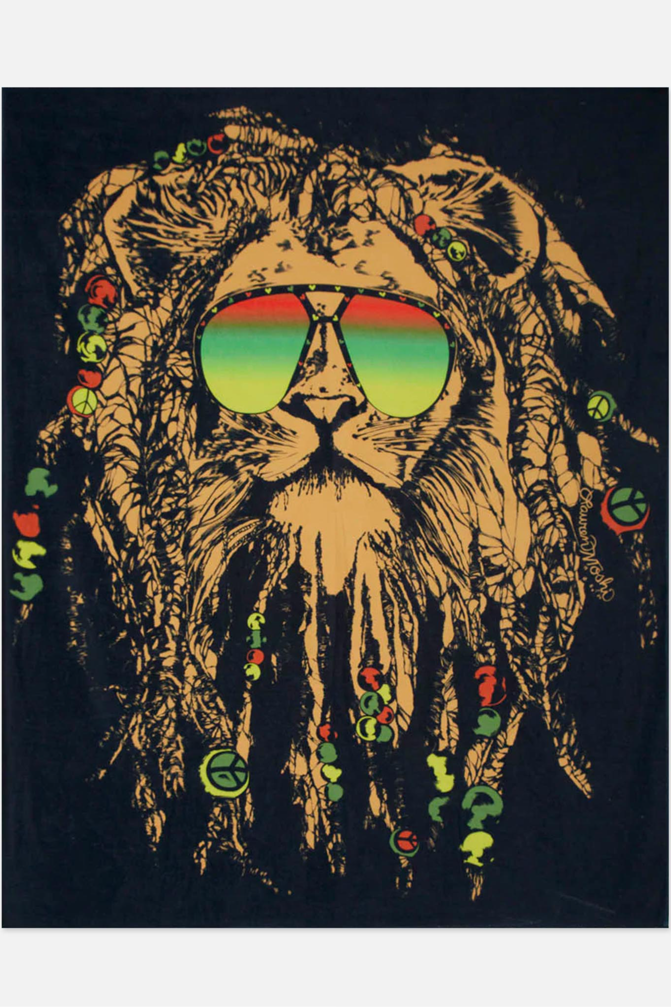 BRINKLEY COLOR RASTA LION BRINKLEY TIE DYE PEACE BUS SQUARE BLANKET TOWEL FOR TWO