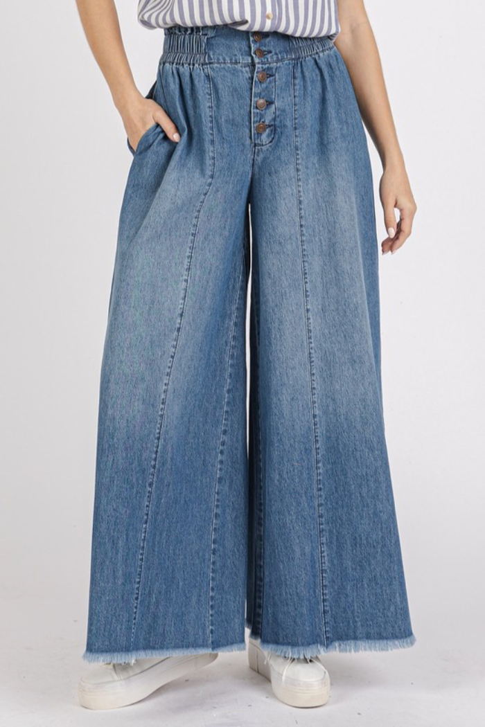 Button Fly Wide Leg Denim Pants