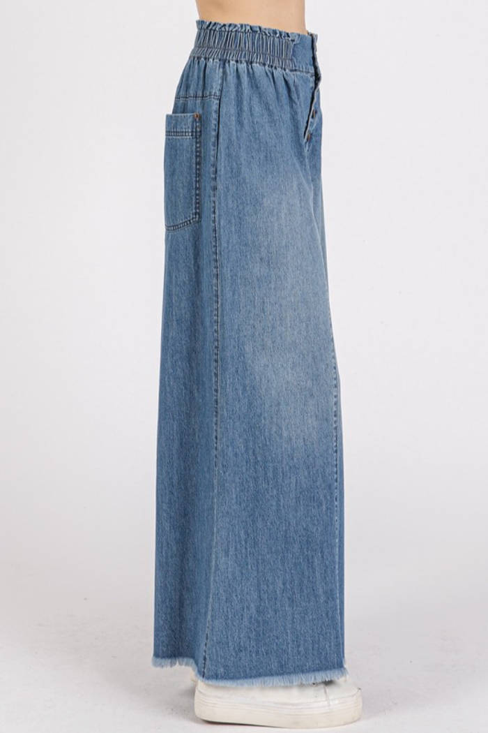 Button Fly Wide Leg Denim Pants