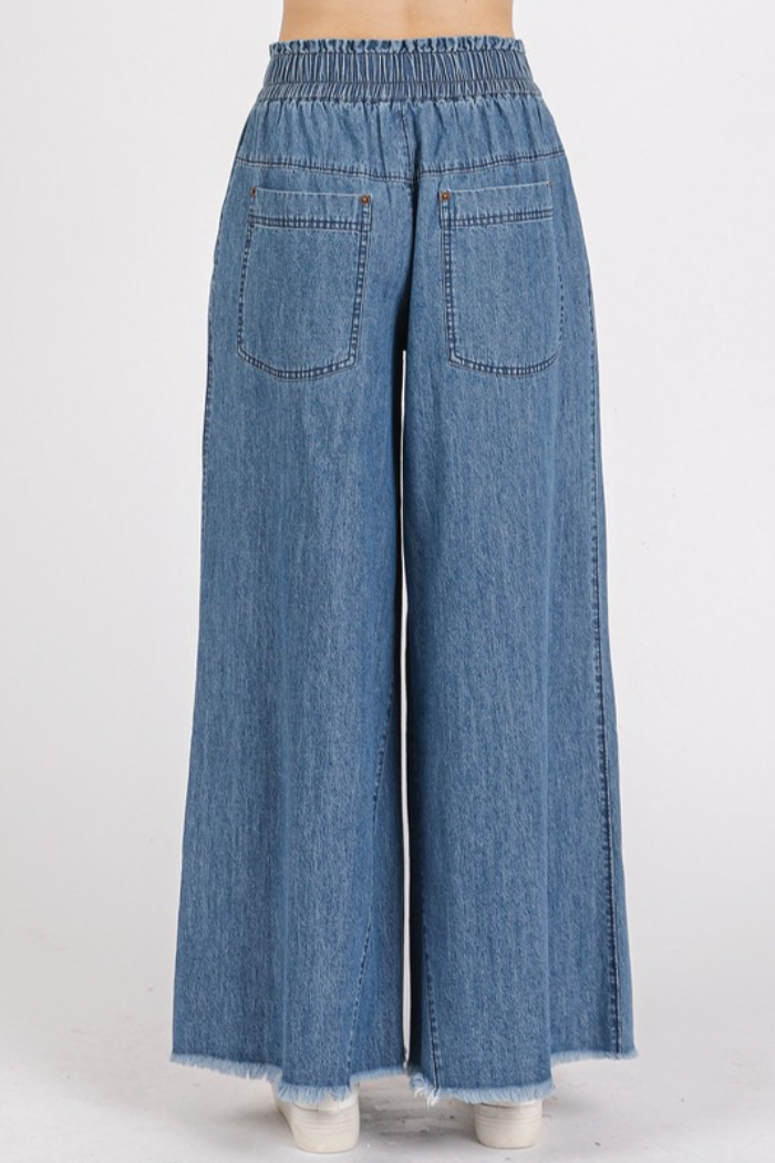 Button Fly Wide Leg Denim Pants
