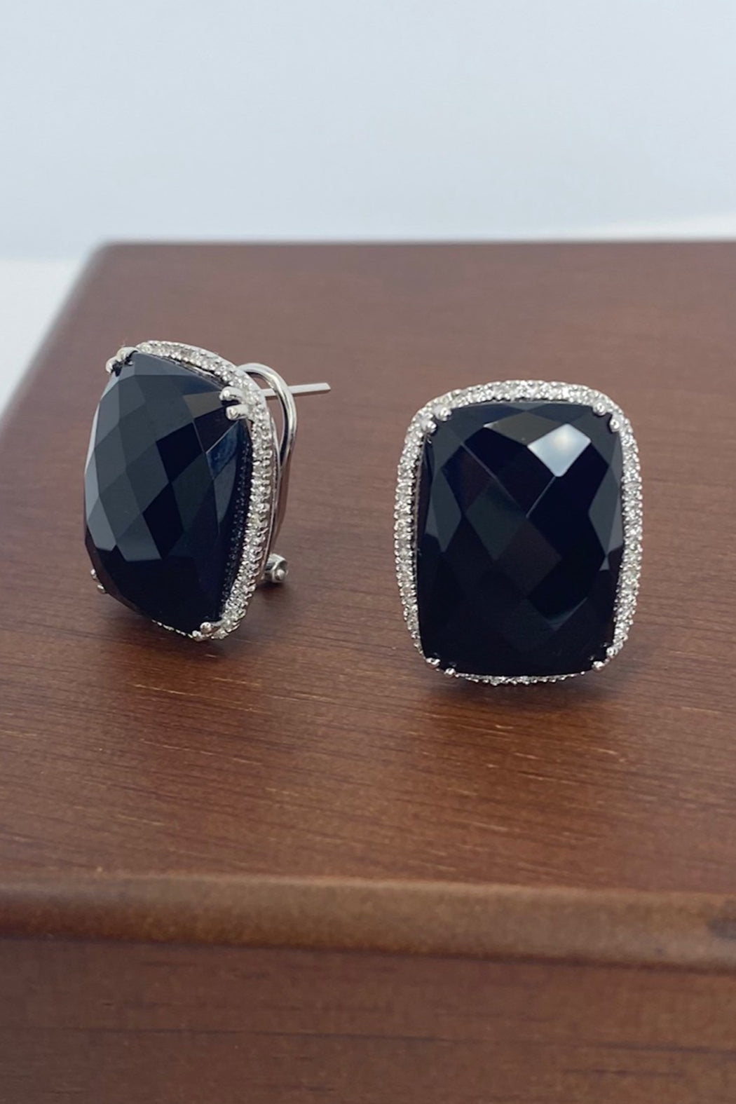 18kt White Gold Black Onyx & Diamond Earrings
