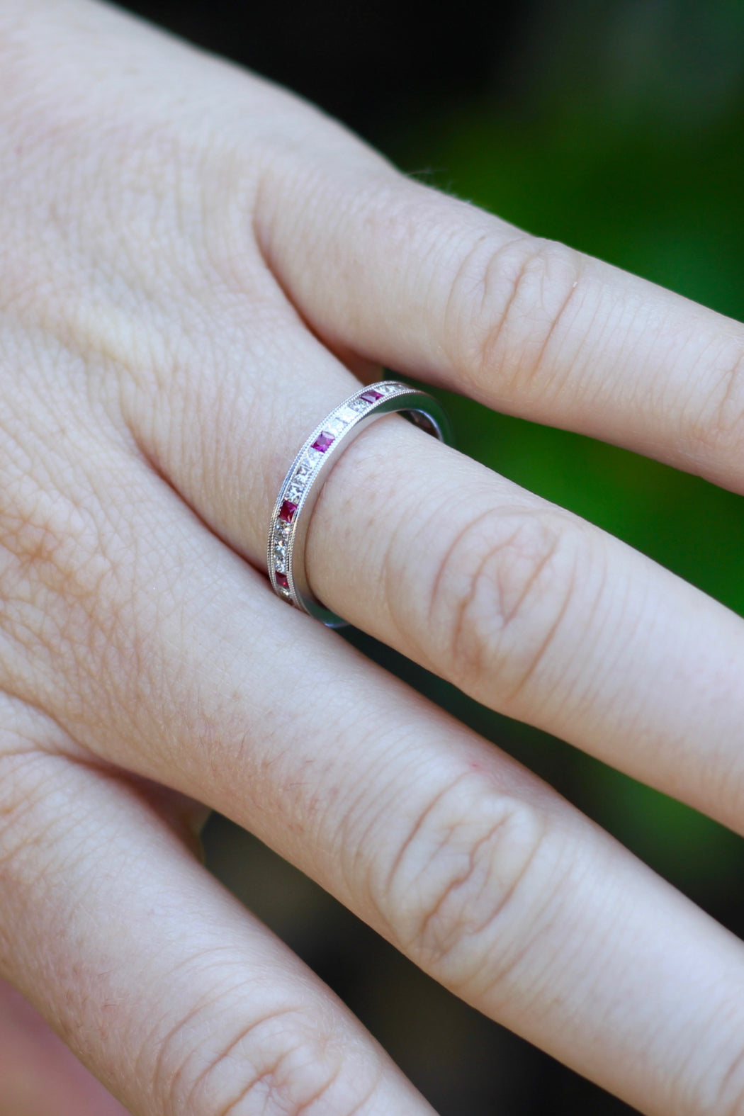 18kt White Gold Ruby & Diamond Eternity Band