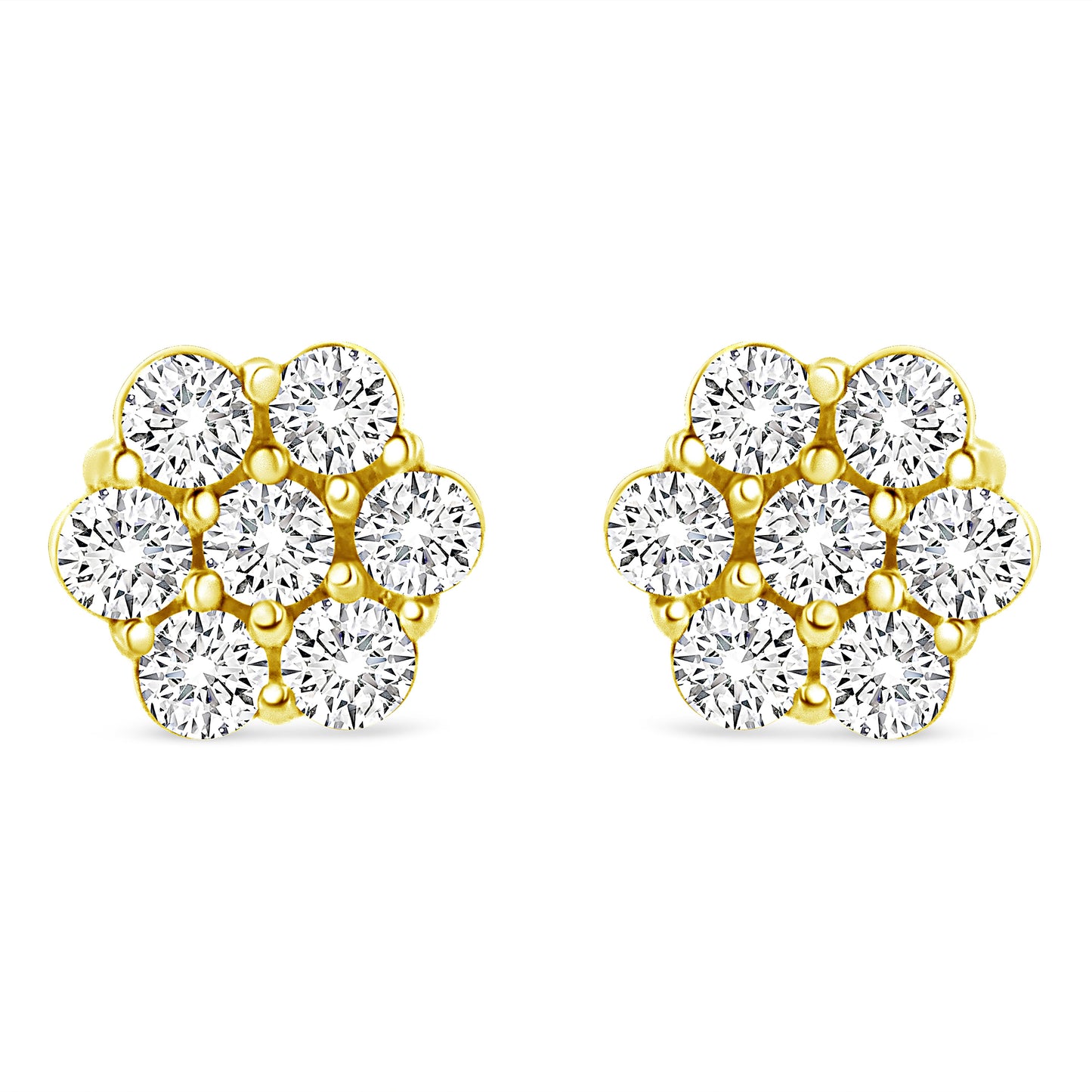 14K Yellow Gold 1/2 Cttw Round Brilliant Cut Diamond Floral Cluster Screwback Stud Earrings (I-J Color, Si2-I1 Clarity)