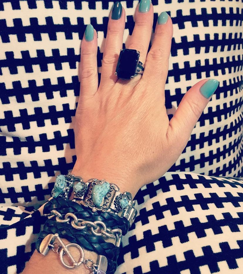 The Urban Charm Jet Black Crystal Silver Ring
