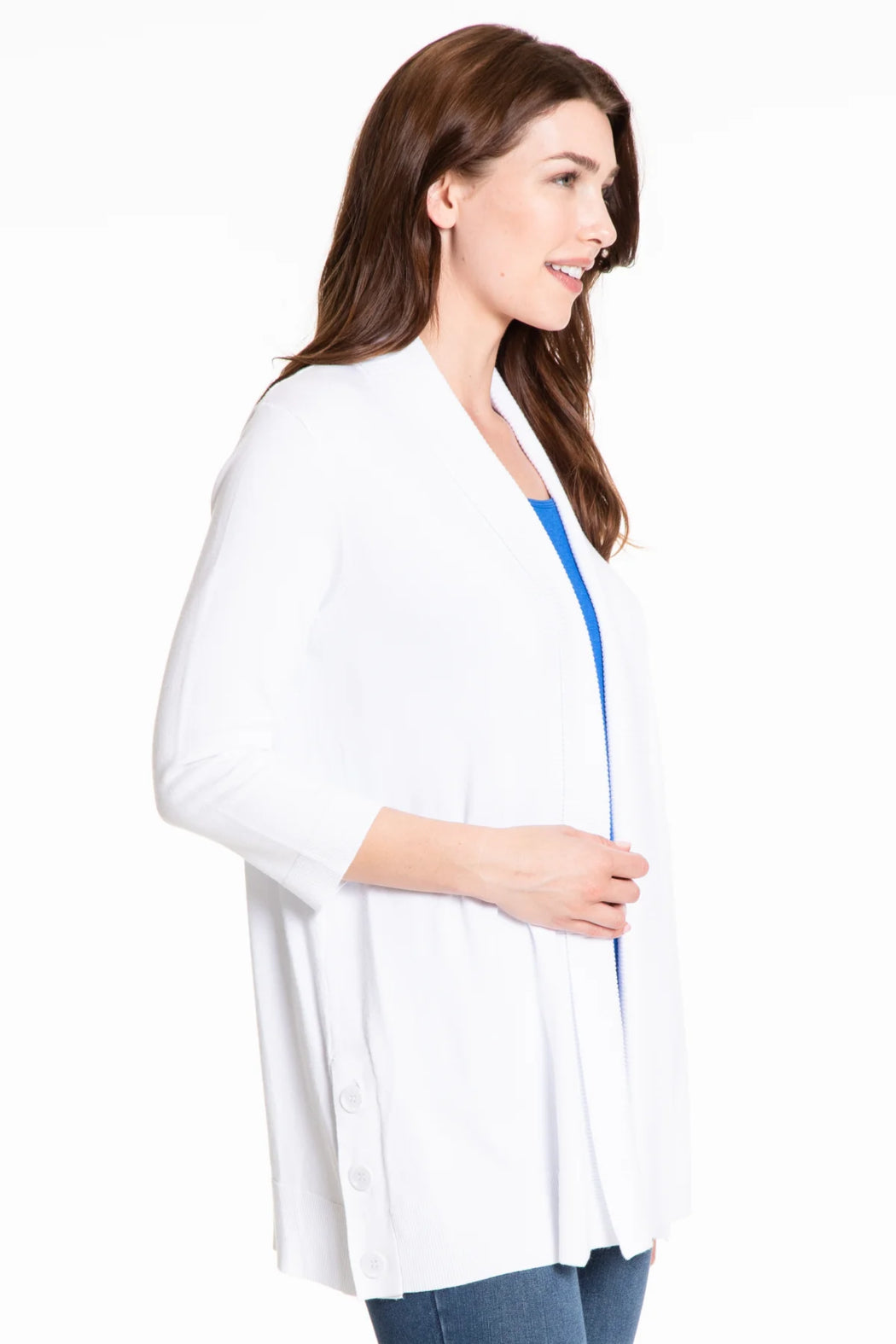 3/4 sleeve open front cardigan