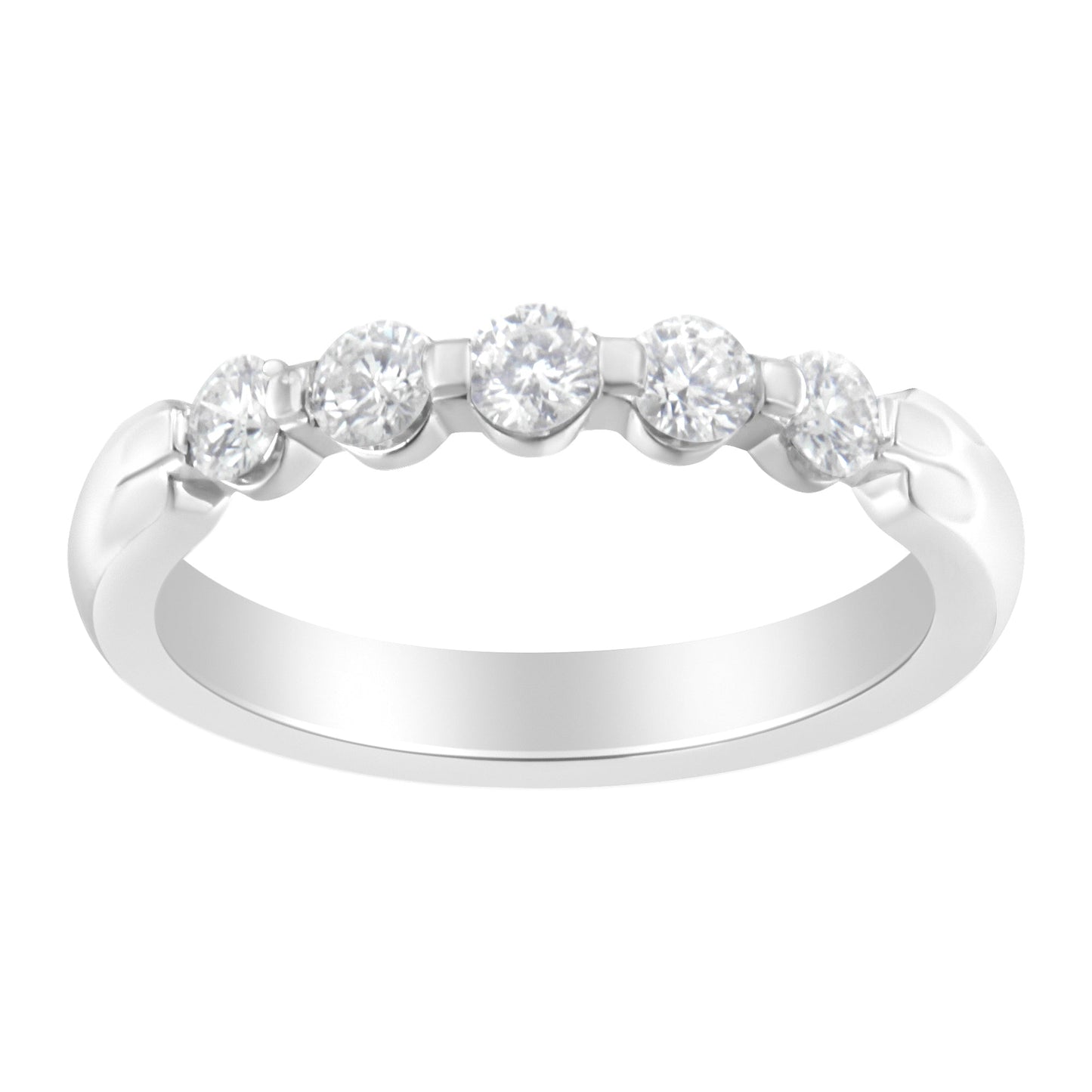 14K White Gold 1/2 Cttw Diamond 5-Stone Band Ring (H-I Clarity, Si2-I1 Color) - Size 7