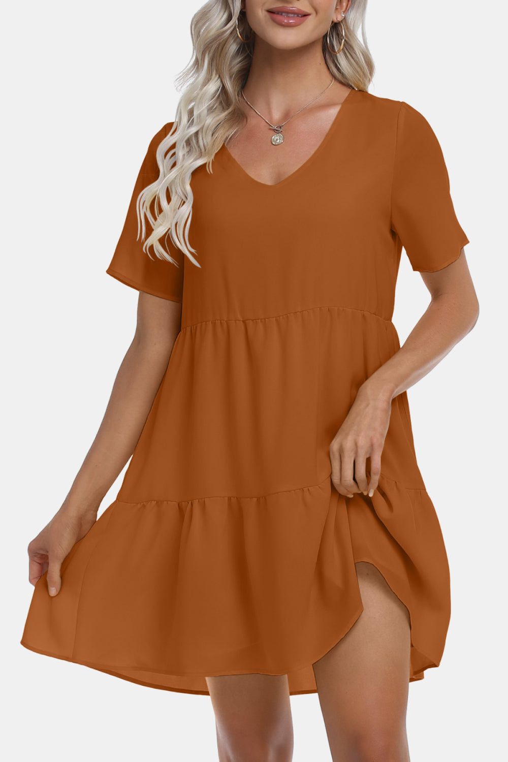V-Neck Short Sleeve Mini Dress