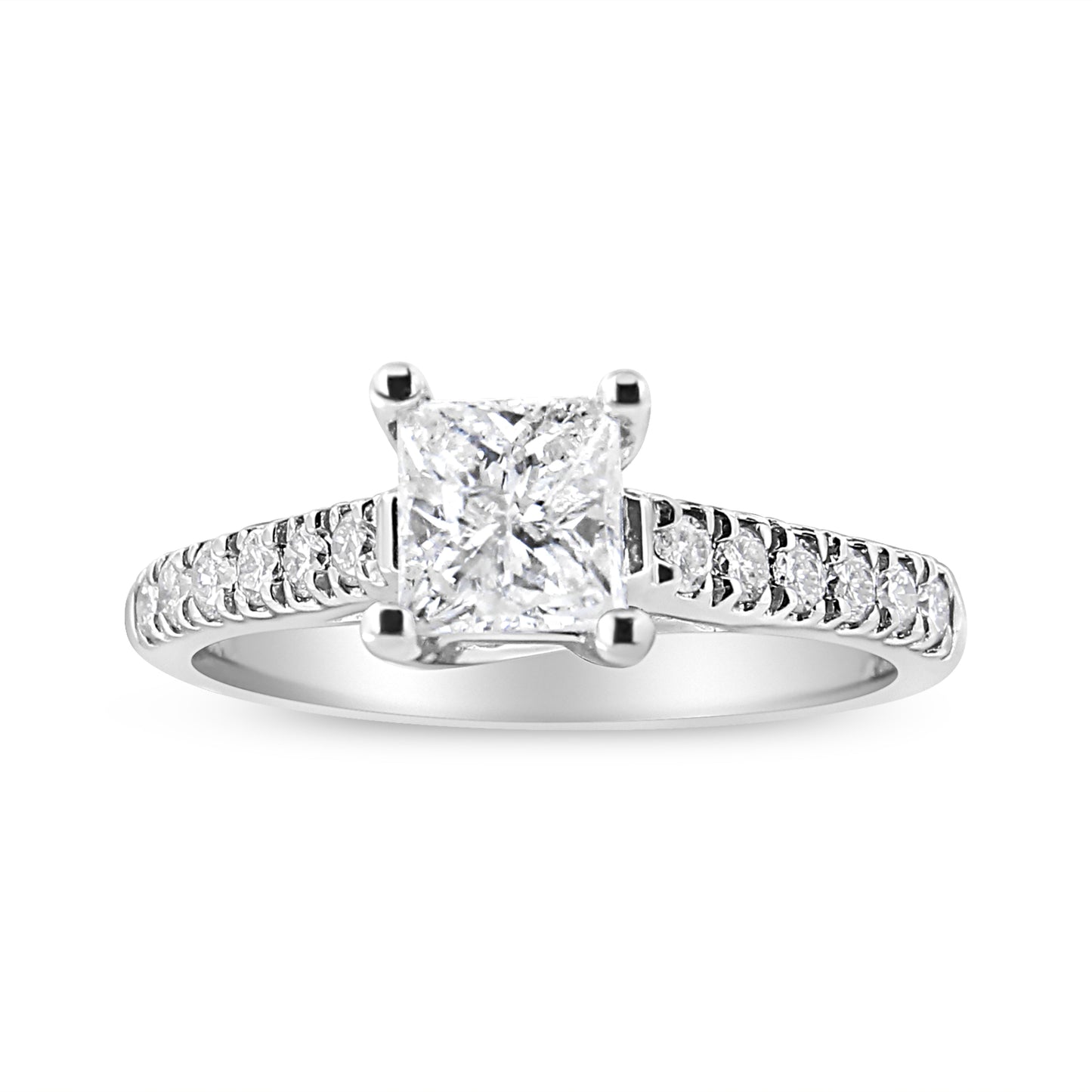 14K White Gold 1 1/5 Cttw 4-Prong Set Princess Diamond Classic Engagement Ring (I1-I2 Color, H-I Clarity) Ring Size 8
