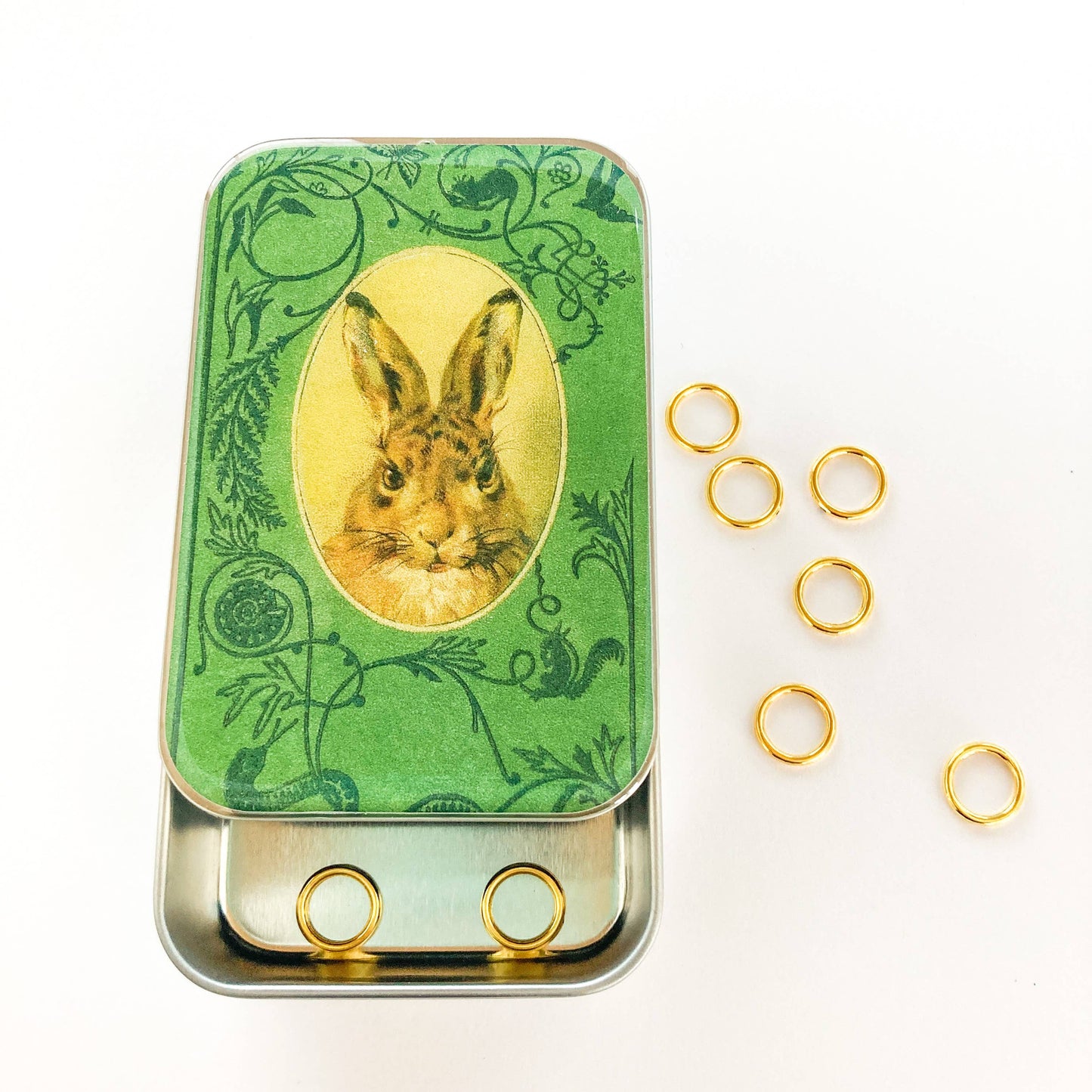 Bunny notions tin, stitch marker tin: Small