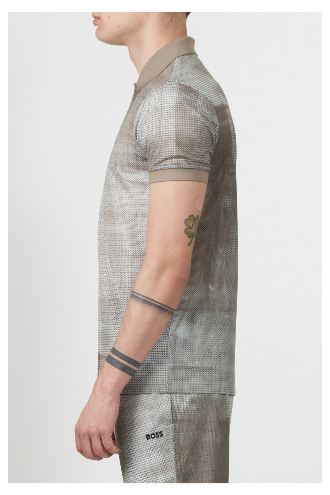Boss Printed Mesh Polo Shirt With Logo Detail
