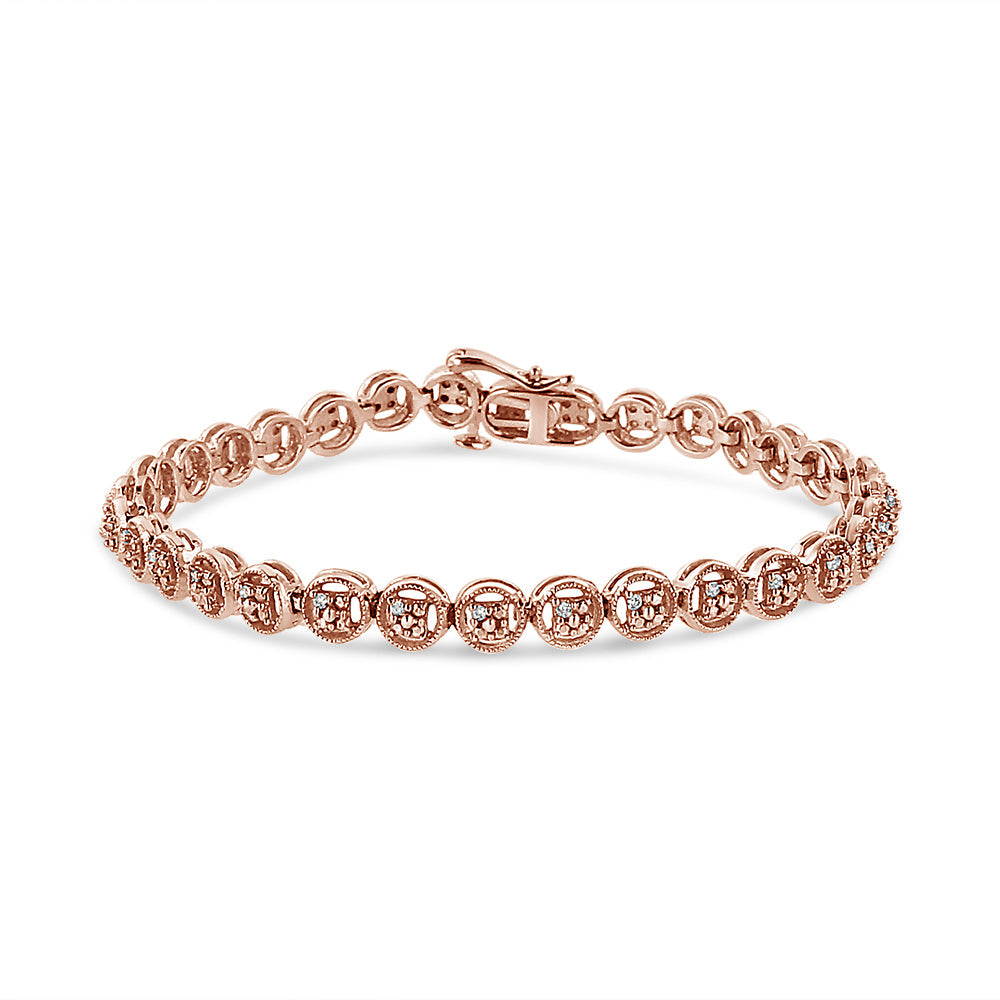 2 Micron 14K Rose Gold Plated Sterling Silver Diamond Circle Tennis Bracelet (0.10 Cttw, I-J Color, I2-I3 Clarity)