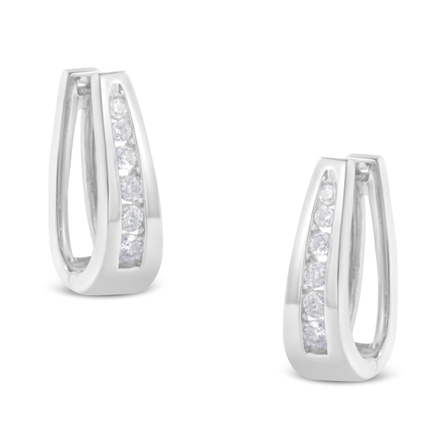 14K White Gold 1/4 Cttw Channel-Set Brilliant Round-Cut Diamond Hoop Earrings (I-J Color, I2-I3 Clarity)