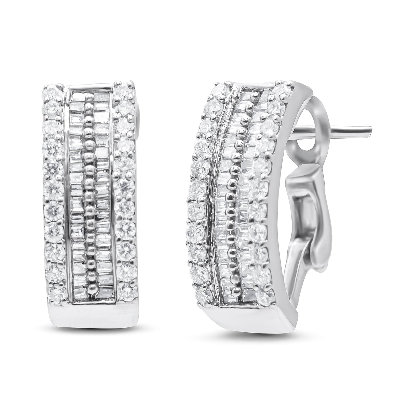 14K White Gold 1 1/2 Cttw Round And Baguette Cut Diamond Earrings (H-I, Si2-I1)