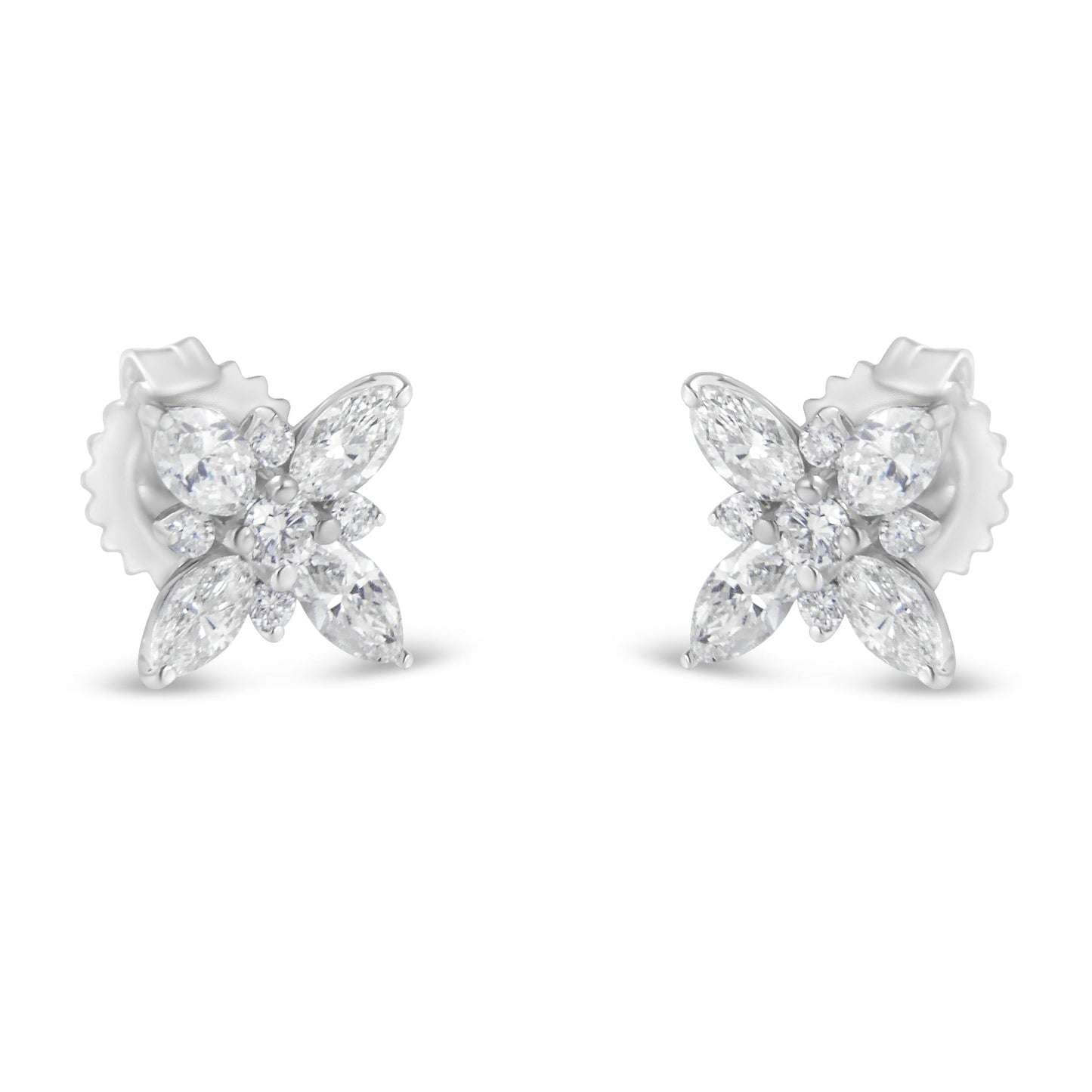 14K White Gold Marquise Diamond Flower Stud Earring (1.00 Cttw, H-I Color, Si1-Si2 Clarity)