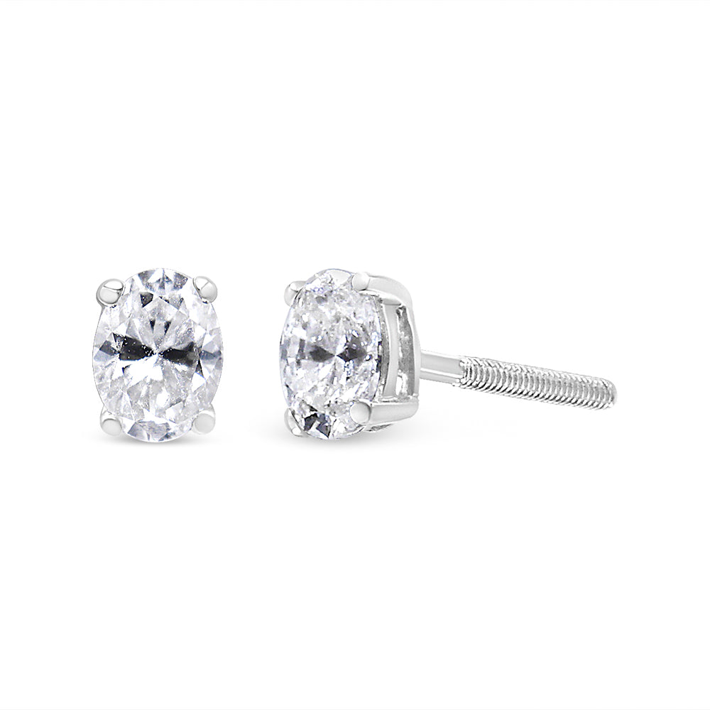 14K White Gold 1/2 Cttw Lab Grown Oval Solitaire Diamond Stud Earrings (F-G Color, Vs2-Si1 Clarity)