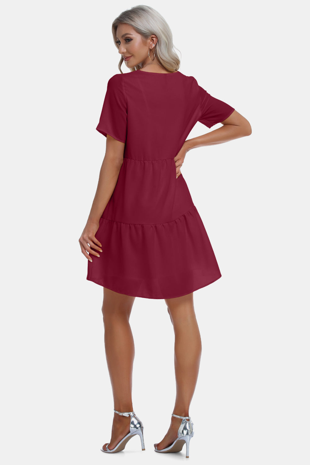 V-Neck Short Sleeve Mini Dress