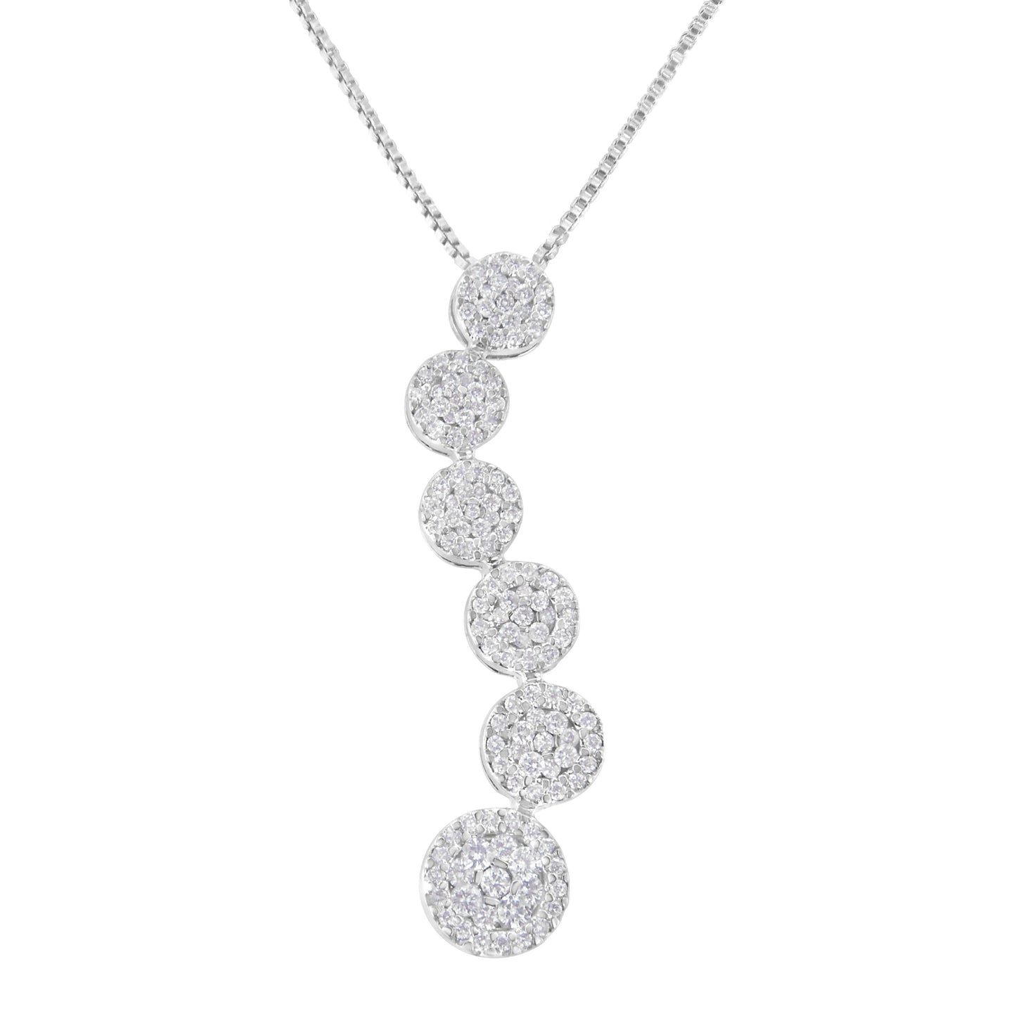 14K White Gold 1 Cttw Diamond Cluster Journey Pendant Necklace (H-I, I1-I2)