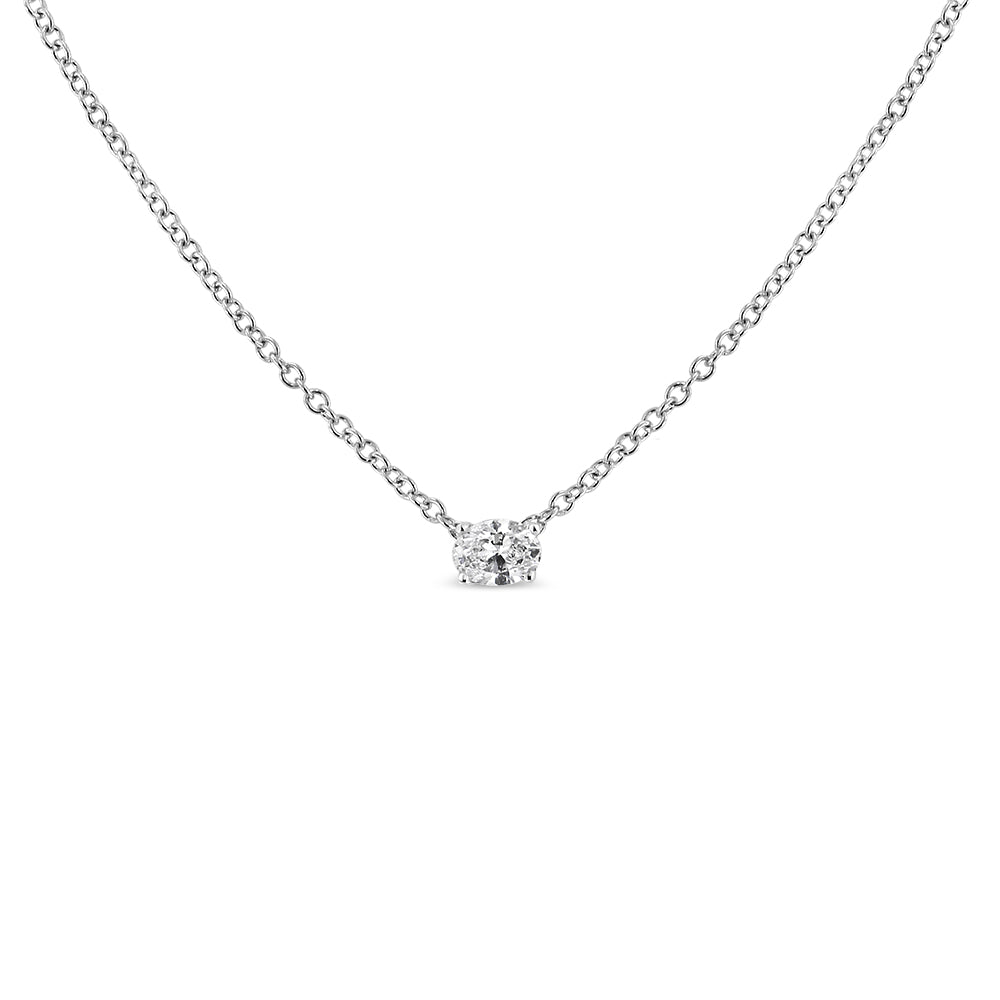 14K White Gold 1/5 Cttw Lab Grown Oval Solitaire Diamond East West 18" Pendant Necklace (F-G Color, Vs2-Si1 Clarity)