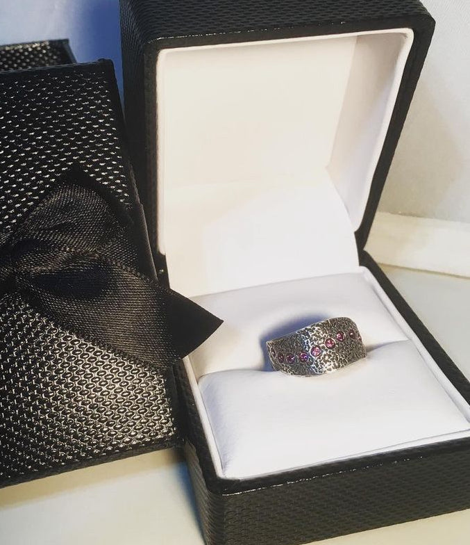 Silver Sandy Ring With Crystals