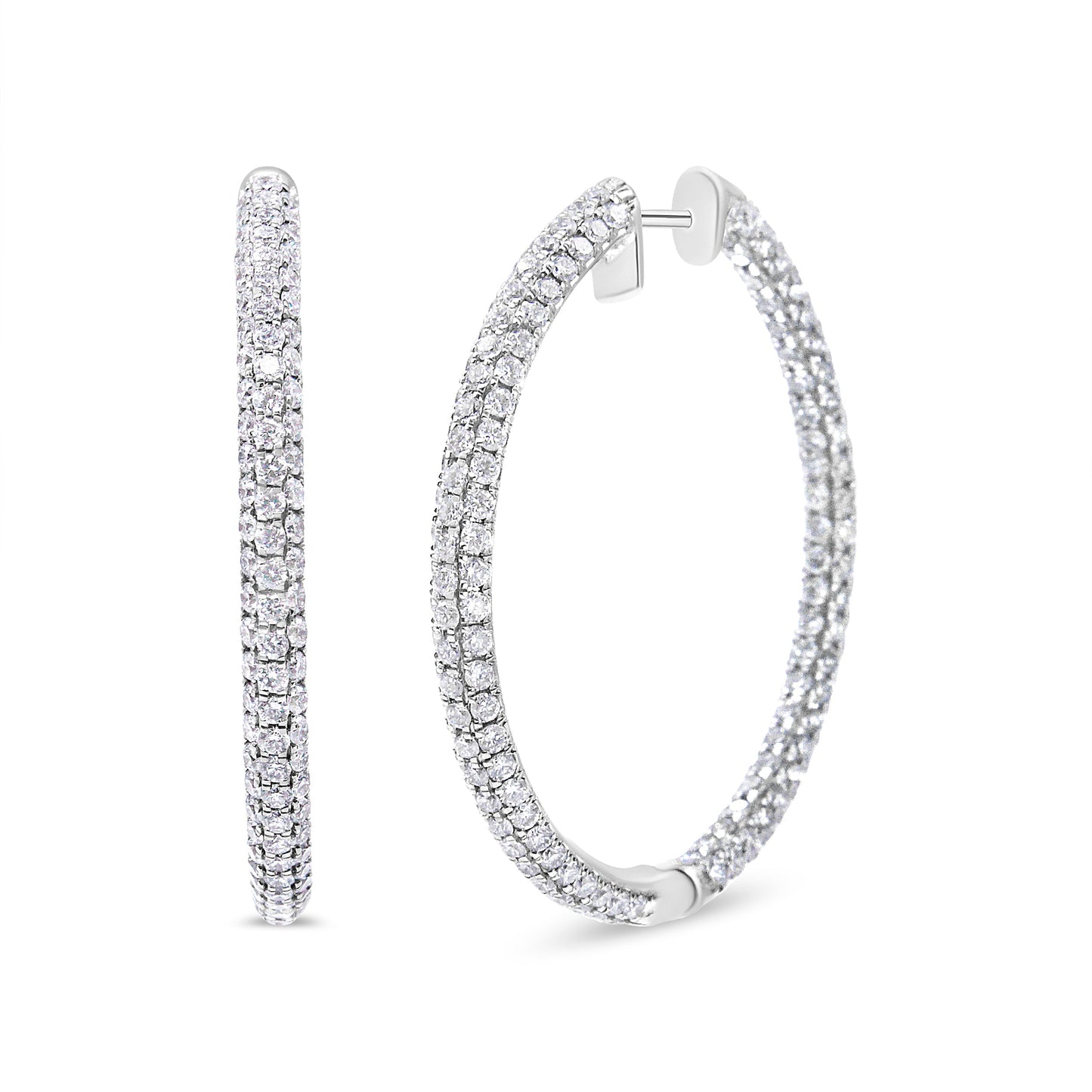 14K White Gold 3 1/2 Cttw Lab Grown Pave Set Diamond Eternity Inside Out Hoop Earrings (G-H Color, Si1-Si2 Clarity)
