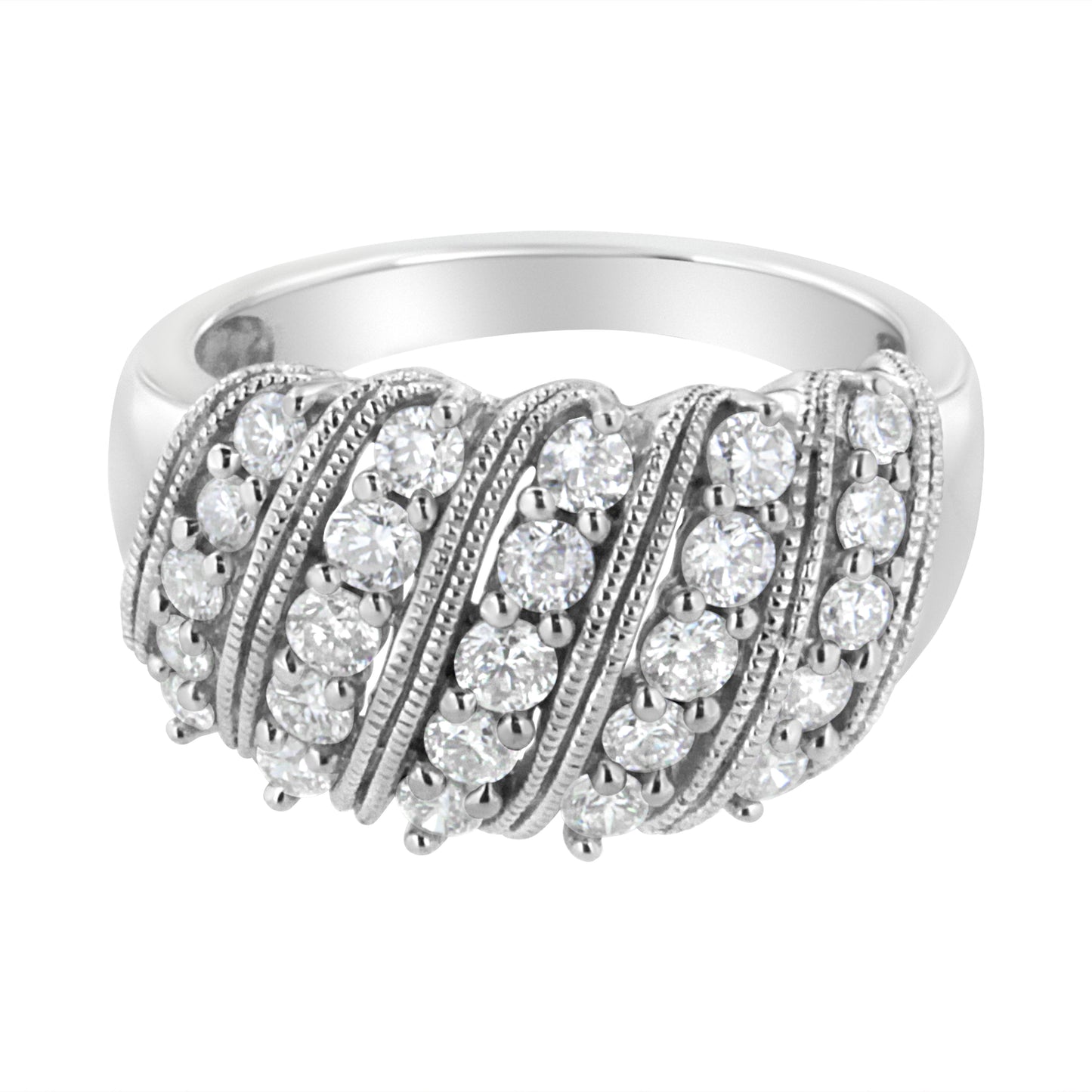 .925 Sterling Silver 1 Cttw Lab Grown Diamond Cluster Band Ring (F-G Color, Vs2-Si1 Clarity) - Size 7