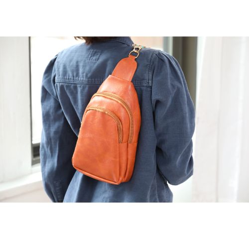 Vegan Leather Crossbody Shoulder Sling Bag with Printed Adjustable Strap
