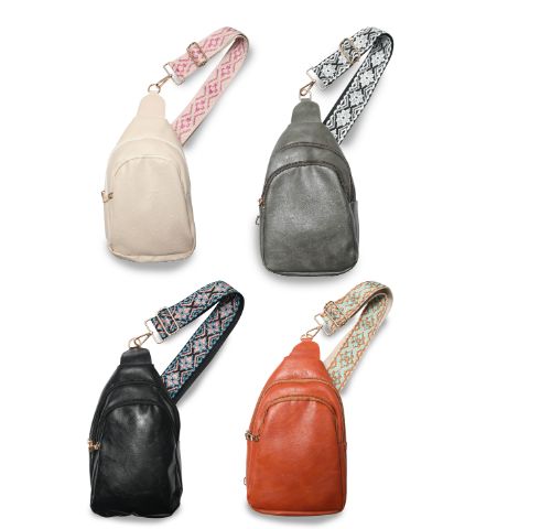 Vegan Leather Crossbody Shoulder Sling Bag with Printed Adjustable Strap