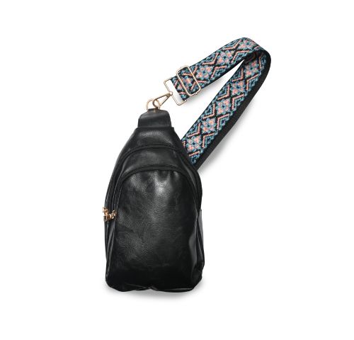 Vegan Leather Crossbody Shoulder Sling Bag with Printed Adjustable Strap