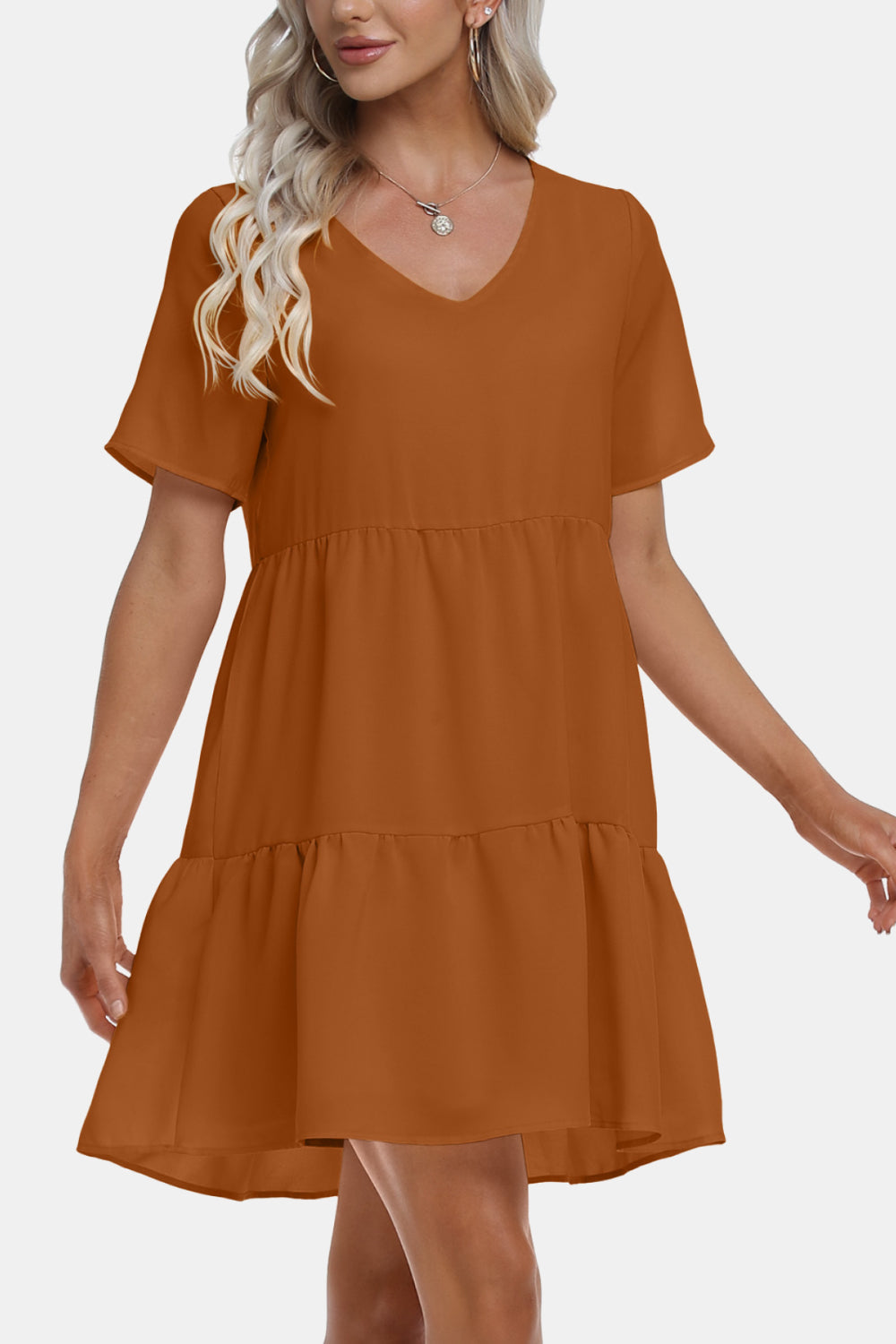 V-Neck Short Sleeve Mini Dress