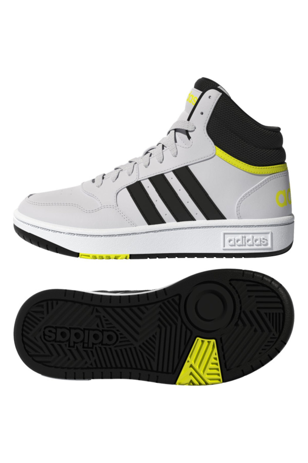 Adidas Hoops Mid 3.0 in FTWR WHITE/CORE BLACK/BEAM YELLOW