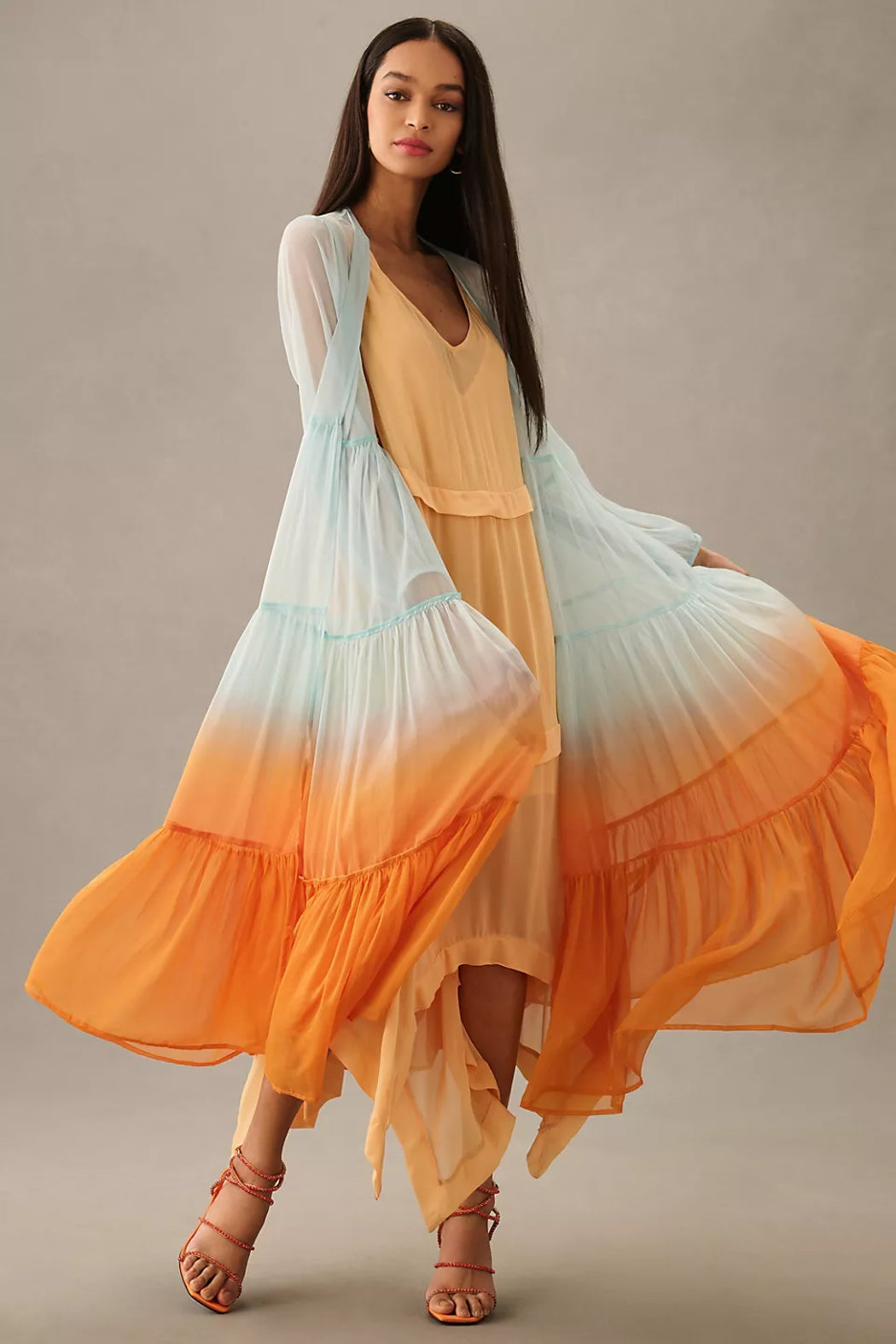 Ombré Tiered Sheer Kimono