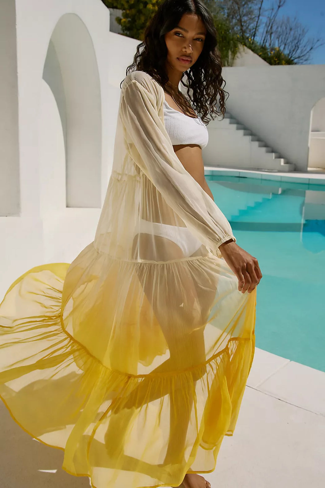 Ombré Tiered Sheer Kimono