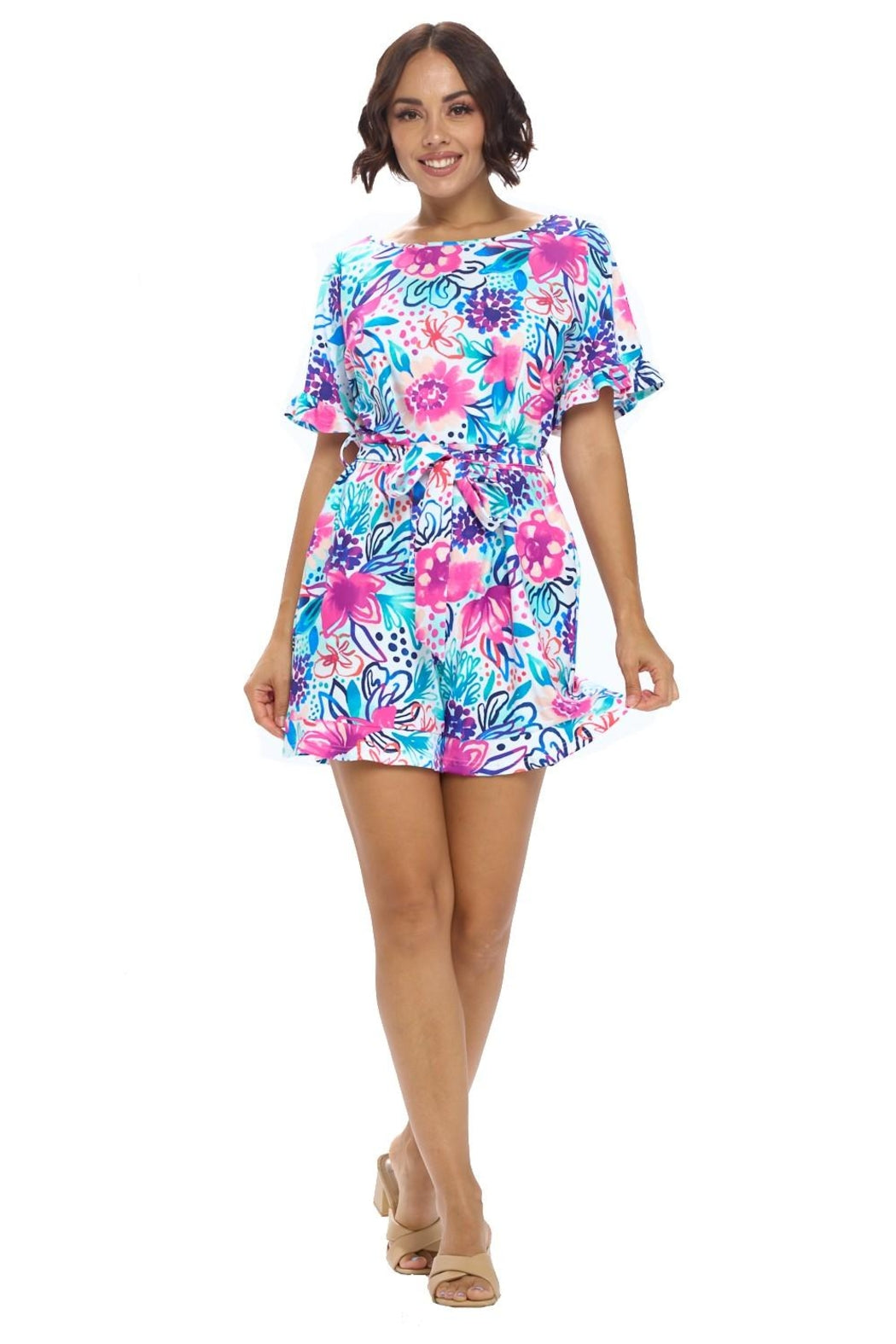 White Floral Belted Romper
