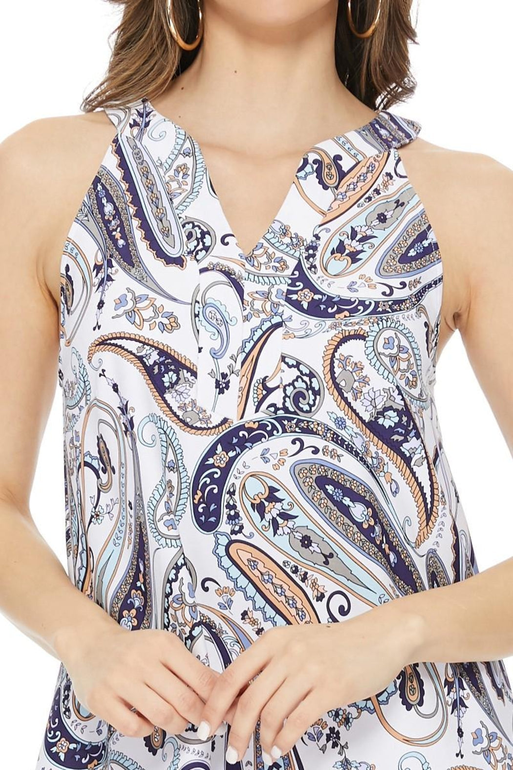 White Paisley Sleeveless Dress
