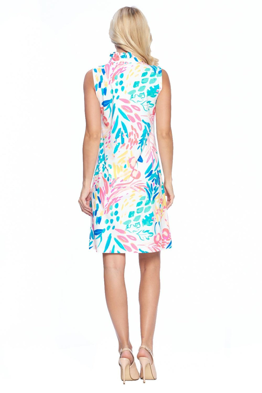 White Ruffle Neck Dress