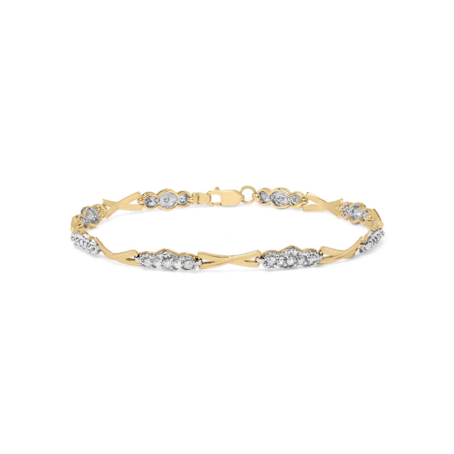10K Yellow Gold Round-Cut Diamond Xoxo Bracelet (1.00 Cttw, H-I Color, I3 Clarity)