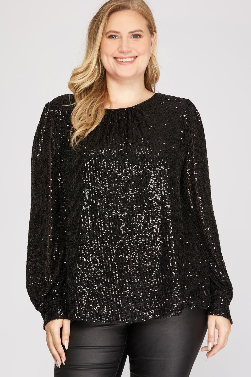Balloon-Sleeve Sequin Top