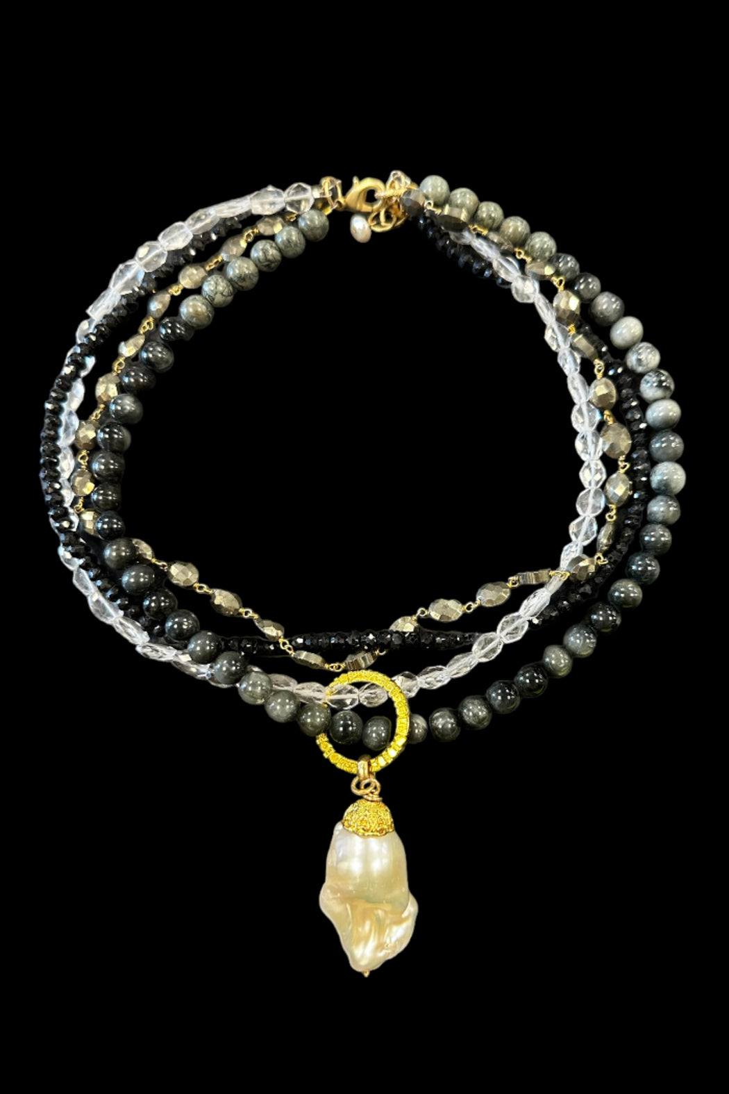 Baroque pearl drop with Pyrite Necklace
