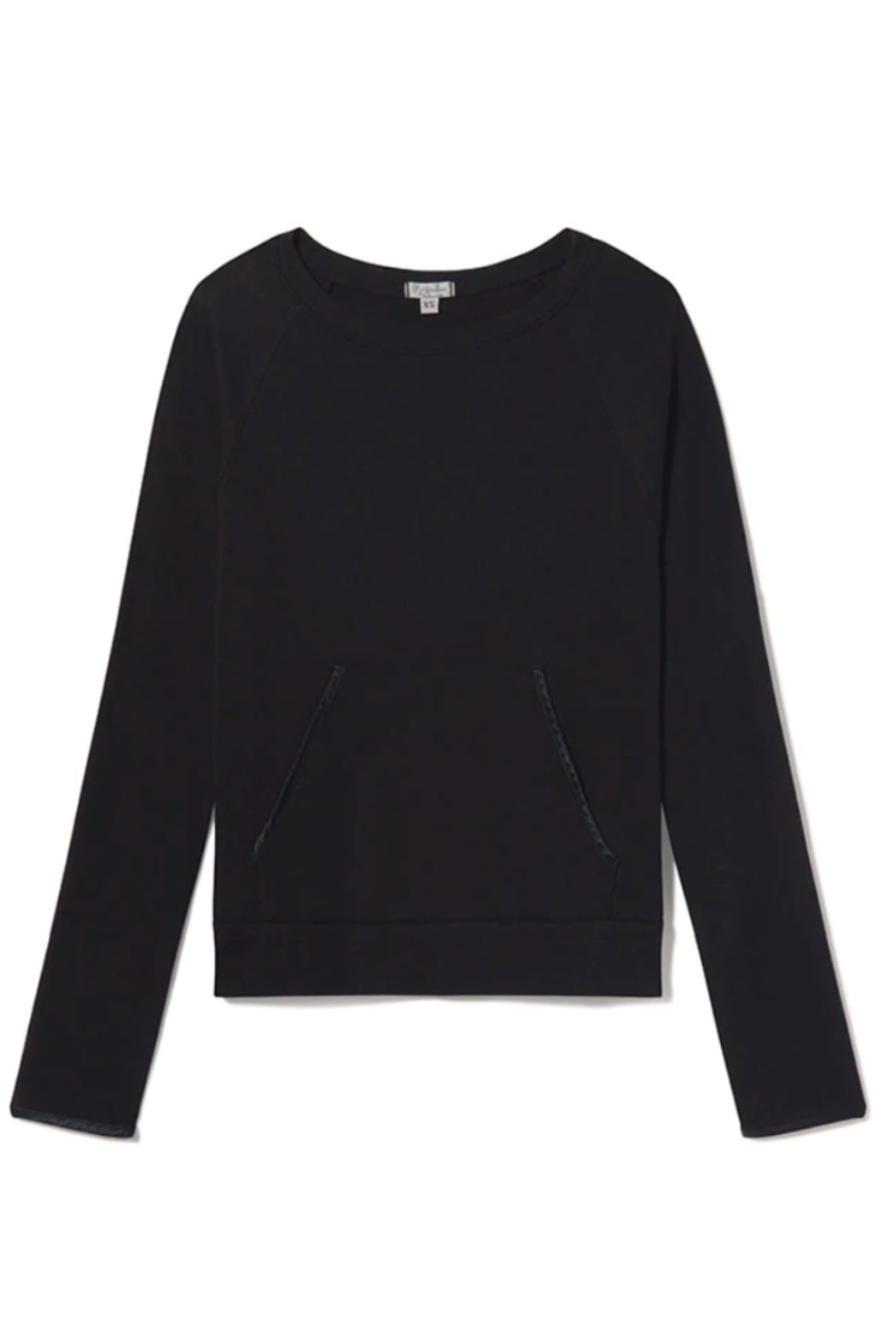 BECCA LONG-SLEEVE SEMI CROP RIB SWEATSHIRT WITH SATIN TRIMED POCKETS