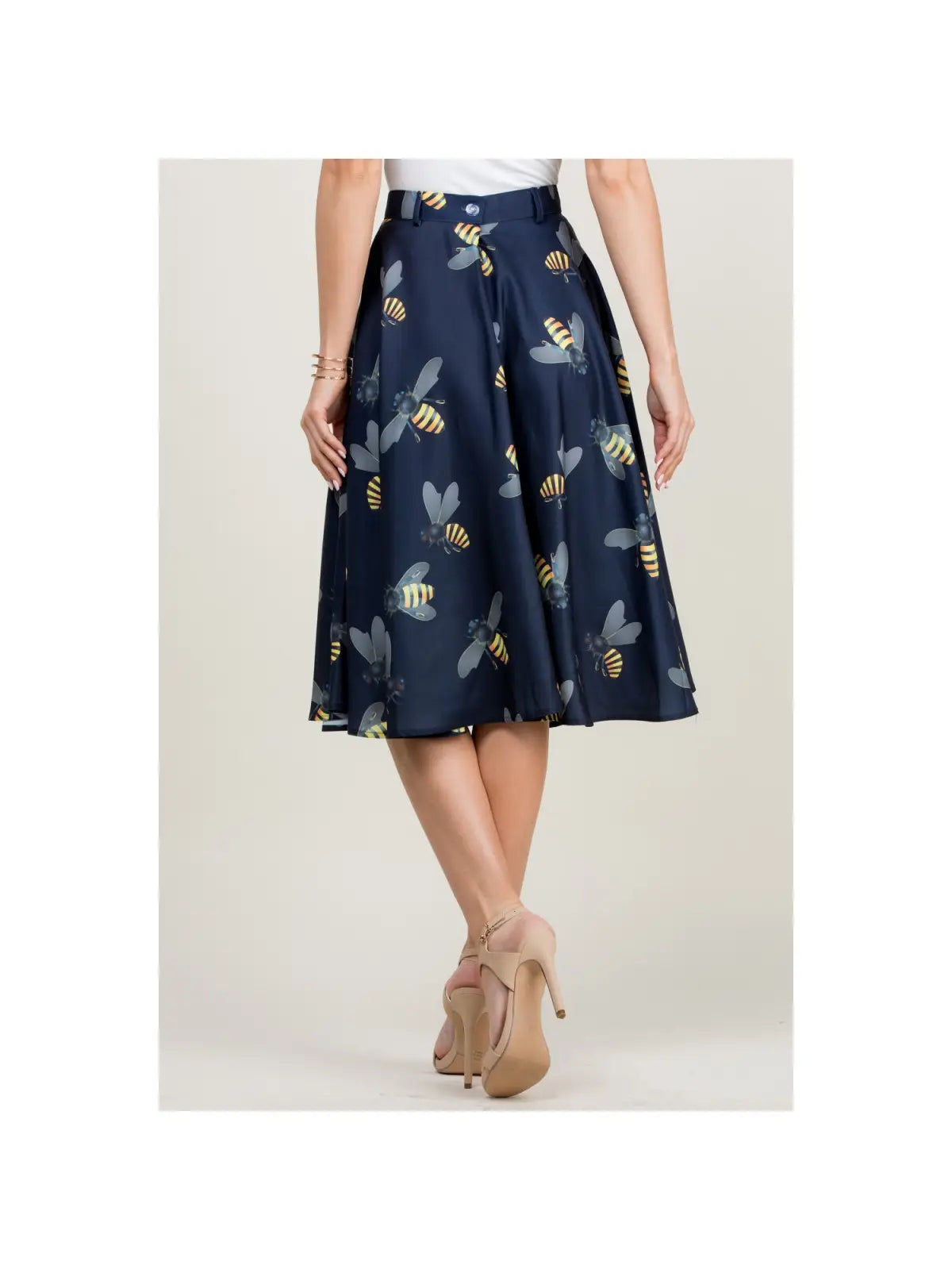 Bee Print Navy Swing Skirt