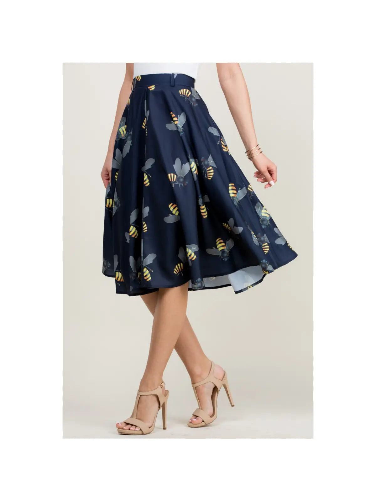 Bee Print Navy Swing Skirt