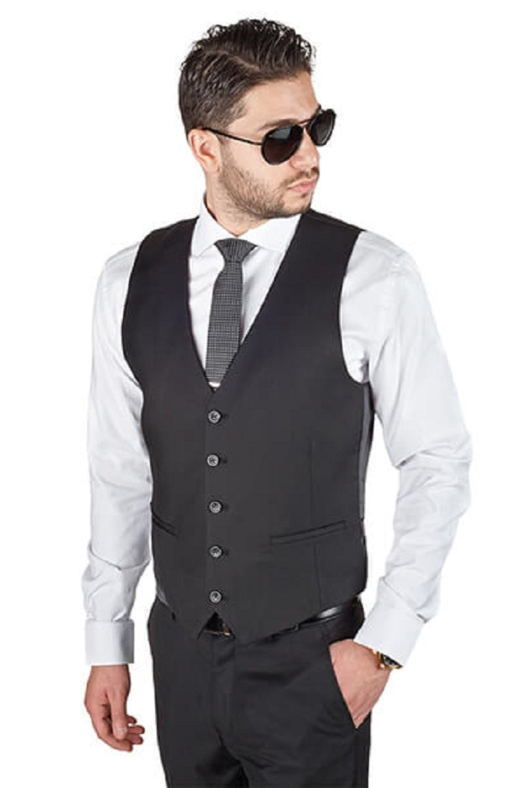 Black 5 Button Slim Fit Vest
