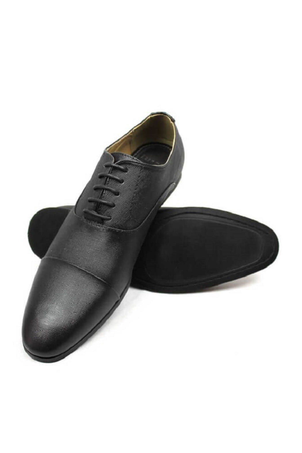 Black Herringbone Cap Toe Dress Shoes