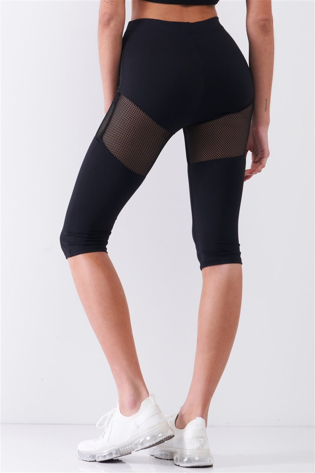 Black High Waist Sheer Mesh Sports Midi Legging Pants
